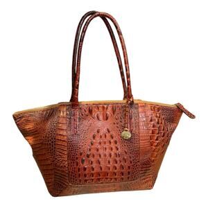 Brahmin Taylor Large Tote Pecan Melbourne Brown Croc Embossed Leather Bag